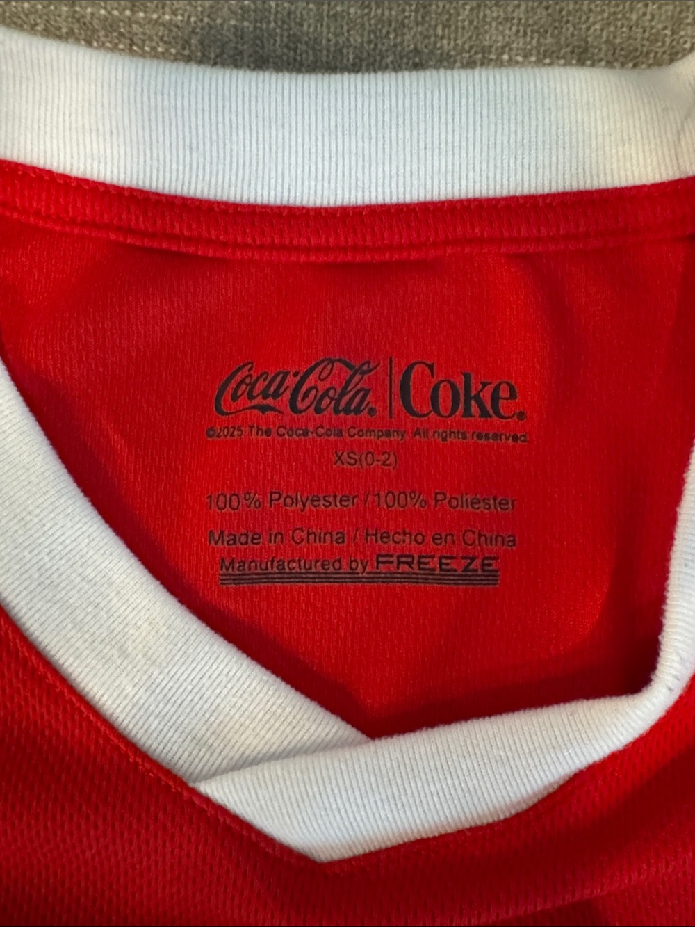 Coca Cola Red V-Neck Kids Tee with White Logo - Picture 2 of 3